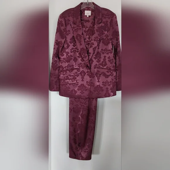 NWT...CINQ @ SEPT FAYE FLORAL BAROQUE SATIN JACQUARD 2 PIECE SUIT 8 - Picture 1 of 13